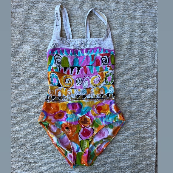 Vintage Gottex One Piece Floral Geometric Swimming Suit Size 10 - Picture 11 of 11